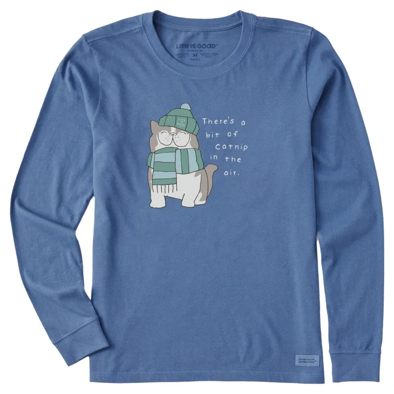 Women's Catnip in the Air Cat Long Sleeve Crusher Tee sold by Life is Good