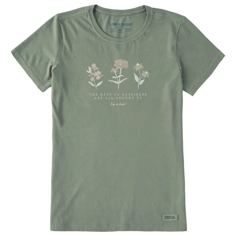 Women's Keys to Happiness Wildflowers Short Sleeve Crusher Tee sold by Life is Good