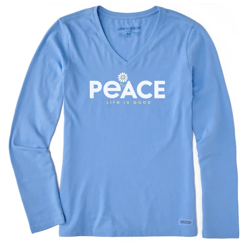 Women's Peace Daisies Long Sleeve Crusher Vee made by Life is Good