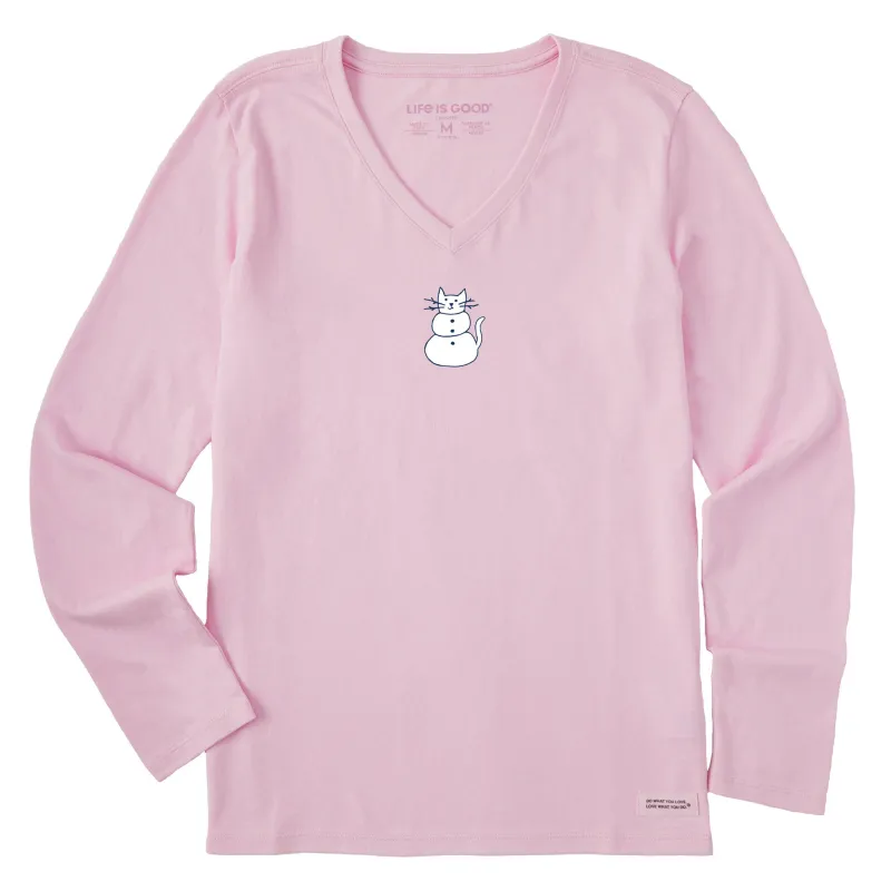Women's Cat Snowman Long Sleeve Crusher Vee sold by Life is Good