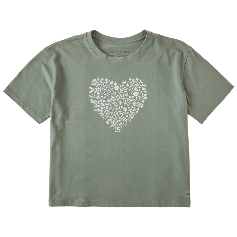 Women's Flowers Heart Short Sleeve Crusher Boxy Tee sold by Life is Good