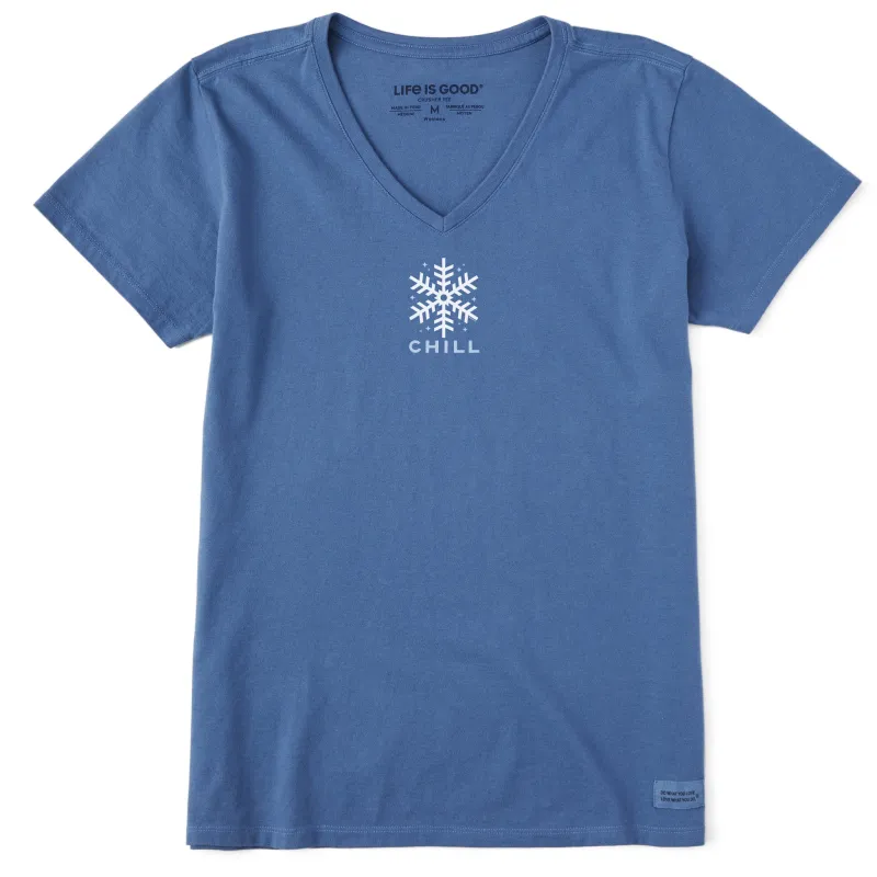 Women's Chill Snowflake Short Sleeve Crusher Vee sold by Life is Good