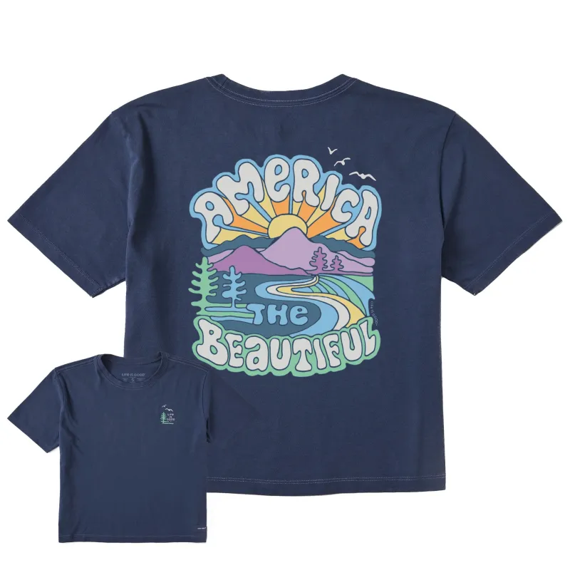 Women's America the Beautiful Short Sleeve Crusher Boxy Tee sold by Life is Good