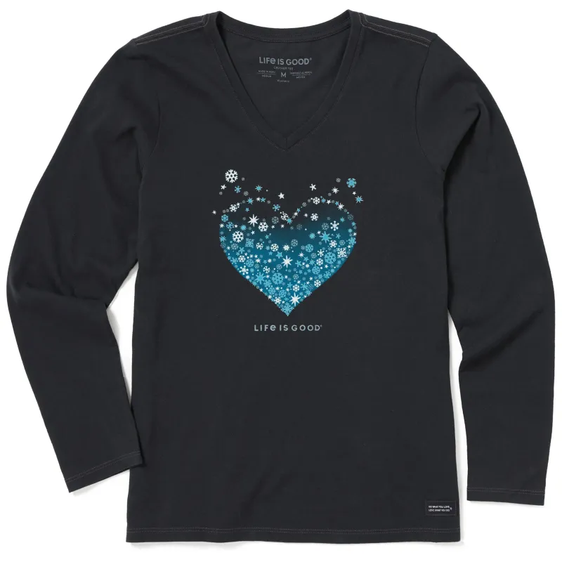 Women's Heart of Snow Long Sleeve Crusher Vee sold by Life is Good