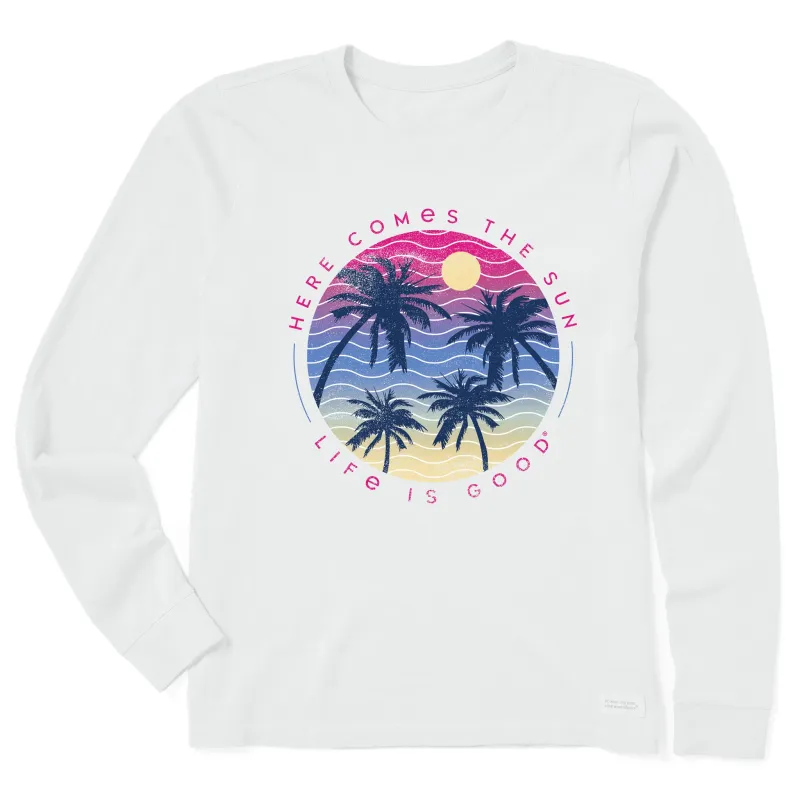 Women's Here Comes the Sun Palm Trees Long Sleeve Crusher Tee made by Life is Good
