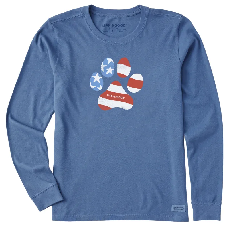 Women's US Flag Paw Long Sleeve Crusher Tee made by Life is Good
