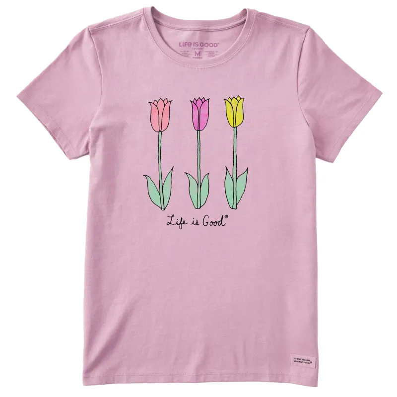 Women's Three Painted Tulips Short Sleeve Crusher Tee sold by Life is Good