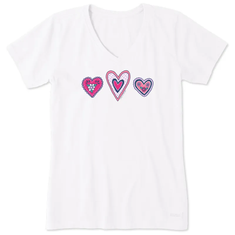 Women's Multi Folk Hearts Short Sleeve Vee sold by Life is Good