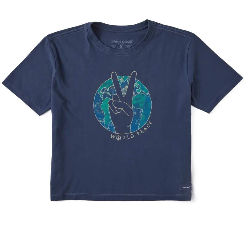 Women's World Peace Sign Short Sleeve Crusher Boxy Tee sold by Life is Good
