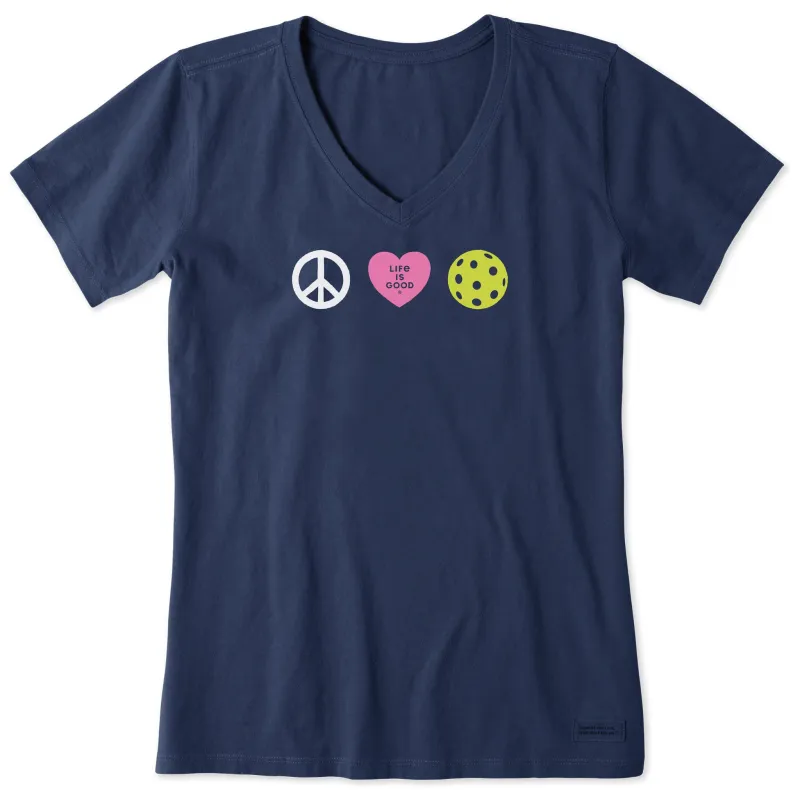 Women's Clean Peace Love Pickleball Short Sleeve Vee sold by Life is Good