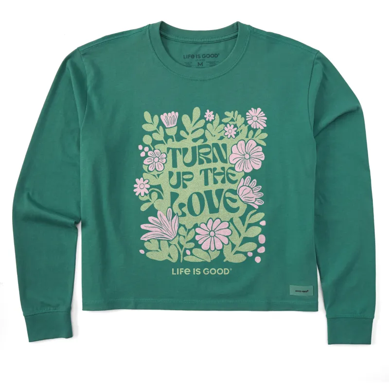 Women's Turn up the Love Flowers Long Sleeve Crusher Boxy Tee sold by Life is Good