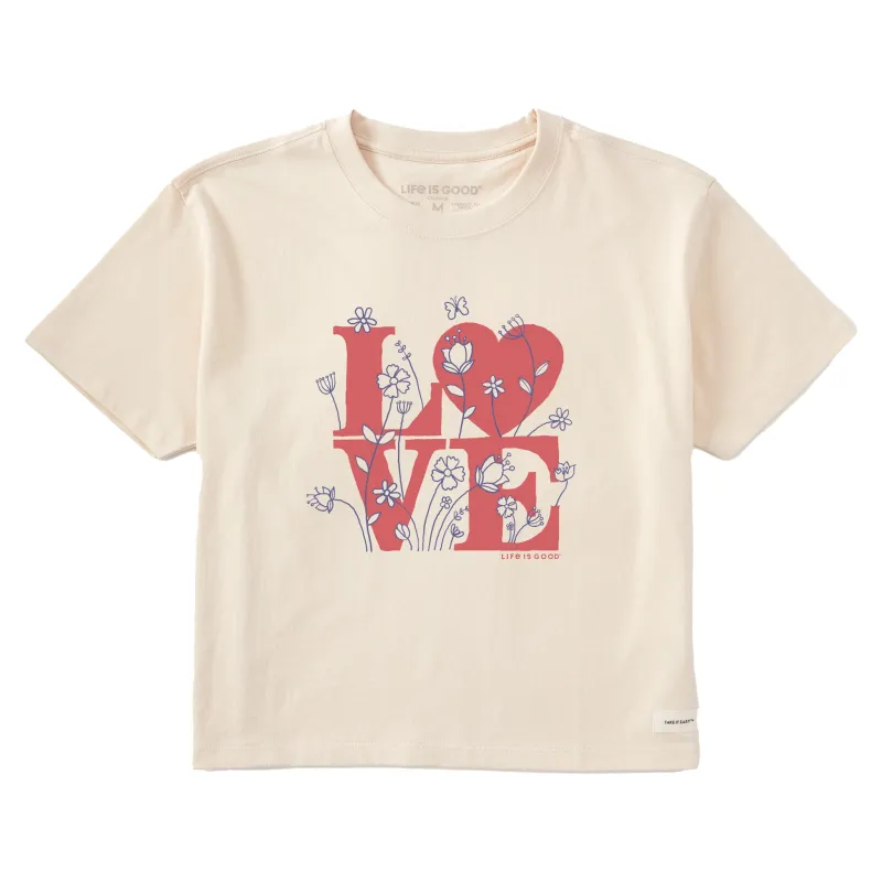 Women's Love Flower Stack Short Sleeve Crusher Boxy Tee sold by Life is Good