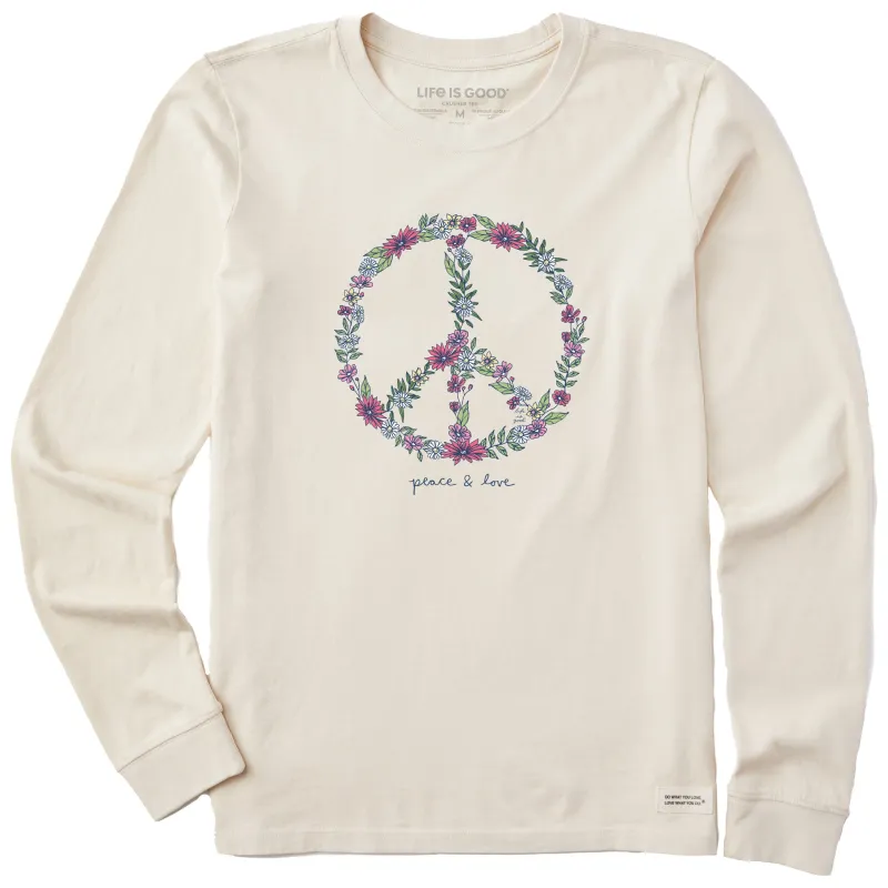 Women's Wildflower Love Peace Sign Long Sleeve Crusher Tee sold by Life is Good