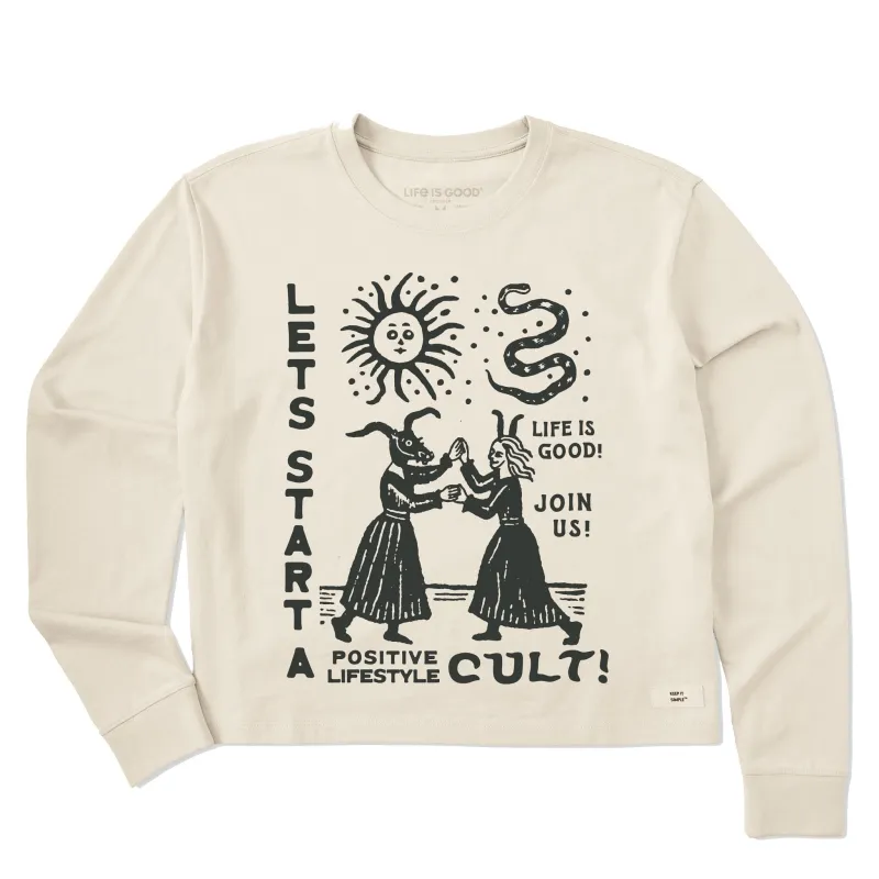Women's Let's Start a Cult Long Sleeve Crusher Boxy Tee sold by Life is Good
