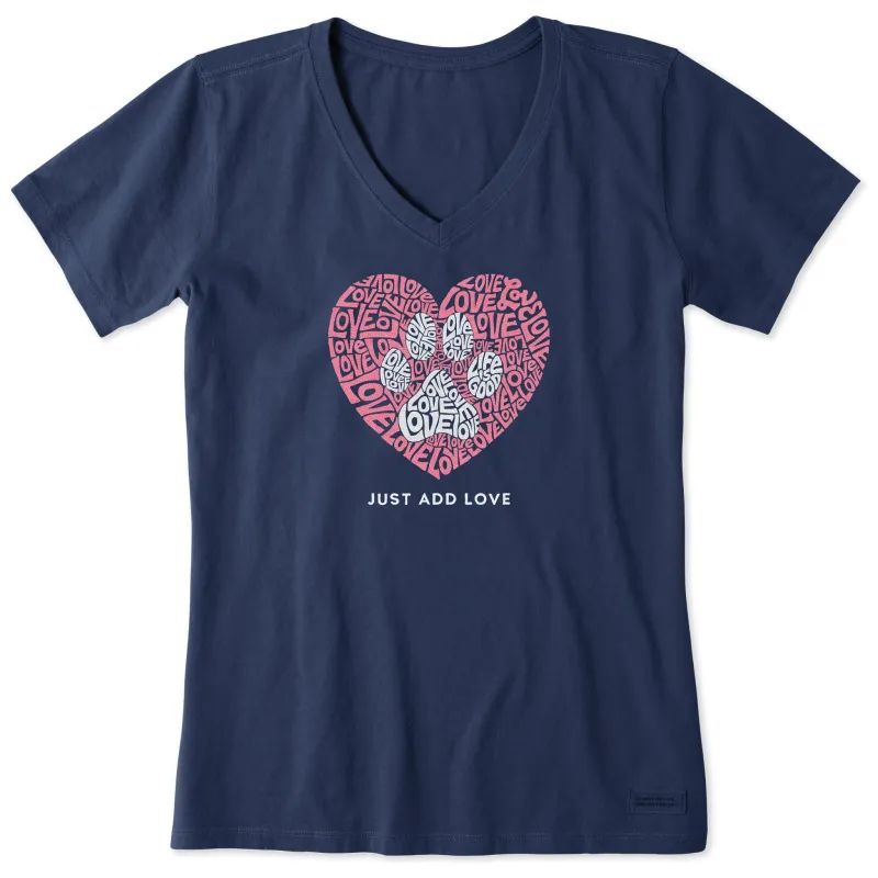 Women's Just Add Love Paw Heart Short Sleeve Vee sold by Life is Good