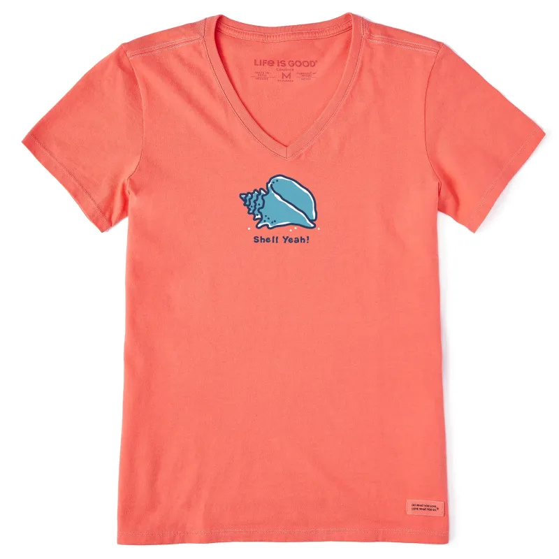 Women's Shell Yeah Conch Short Sleeve Crusher Vee sold by Life is Good