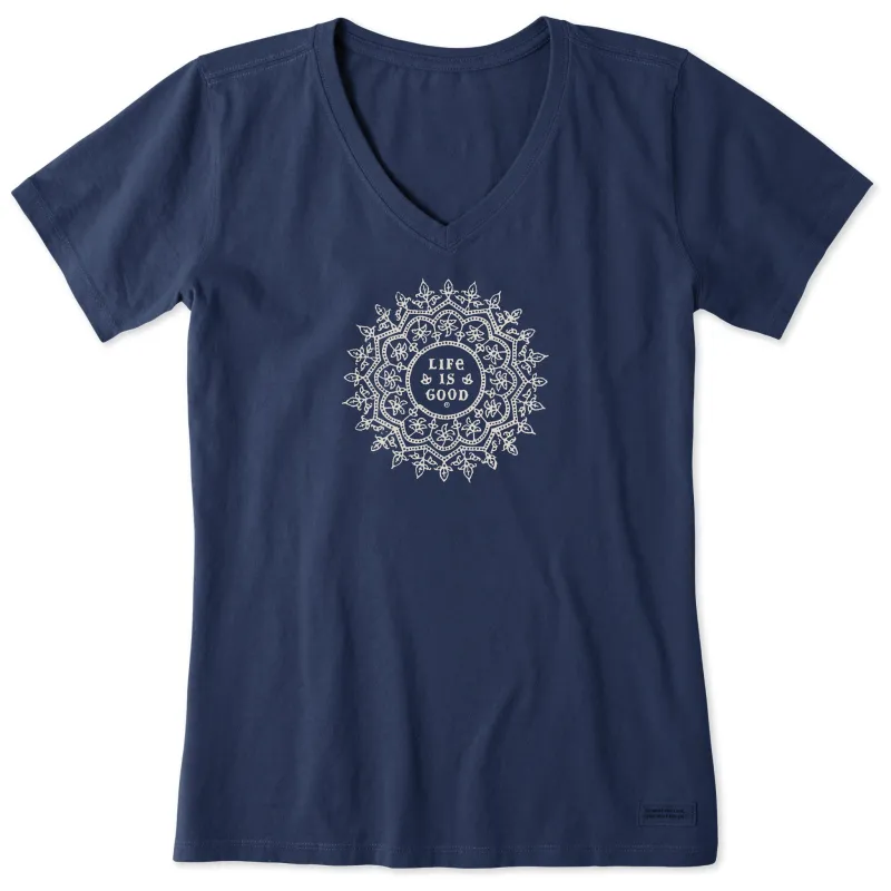 Women's Antique Mandala Short Sleeve Crusher-LITE Vee sold by Life is Good