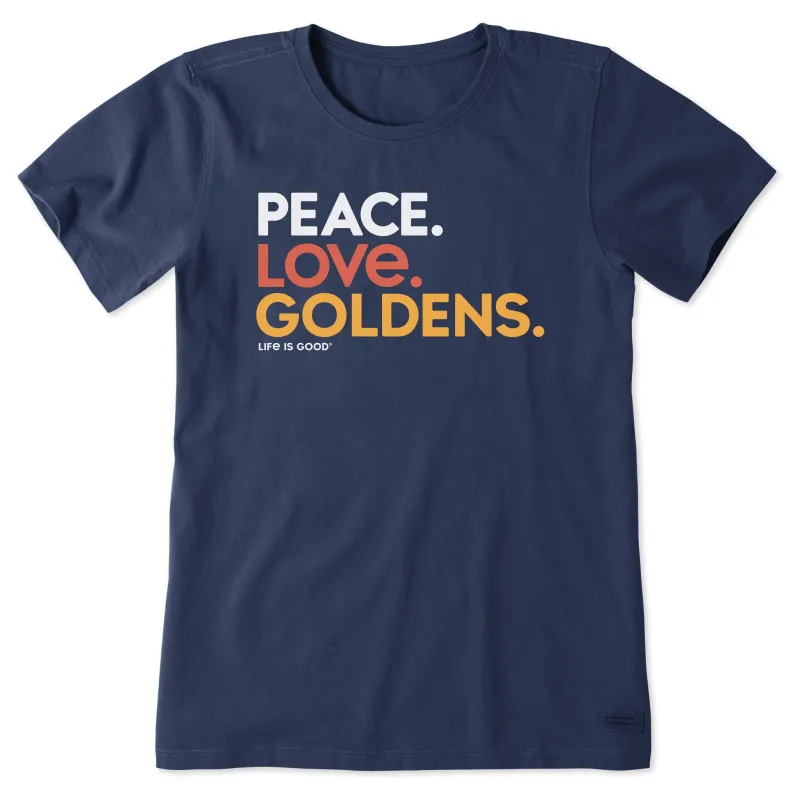 Women's Peace. Love. Goldens. Short Sleeve Tee sold by Life is Good