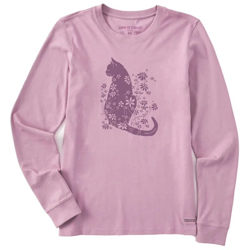 Women's Cat Flower Power Long Sleeve Crusher Tee sold by Life is Good