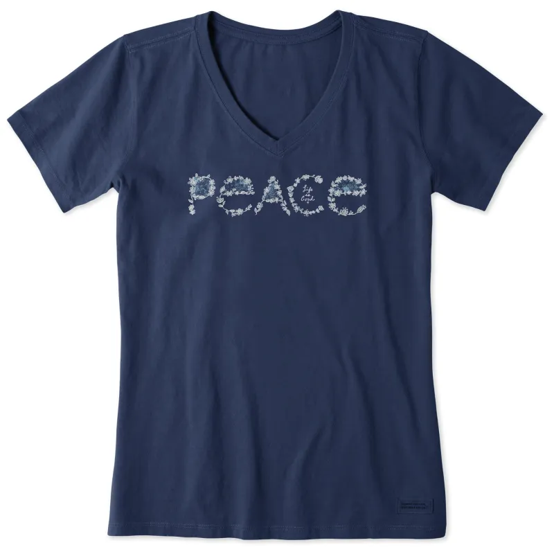 Women's Peace Flowers Short Sleeve Vee sold by Life is Good
