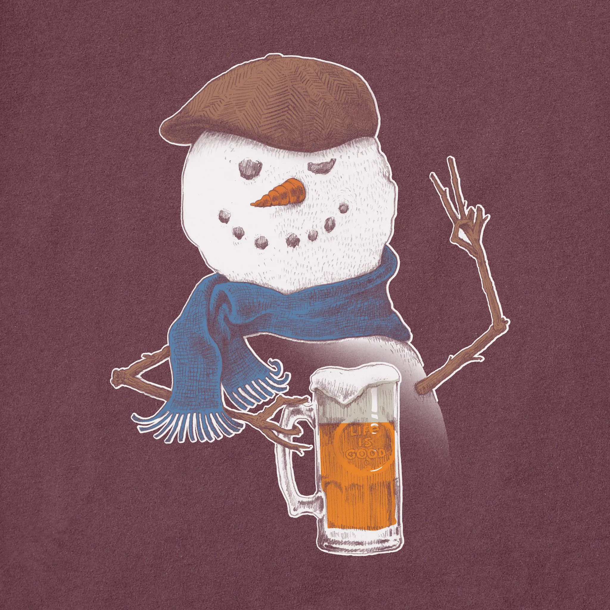 Women's Peaceful Snowman w Beer Long Sleeve Crusher Tee sold by Life is Good product image thumbnail 2
