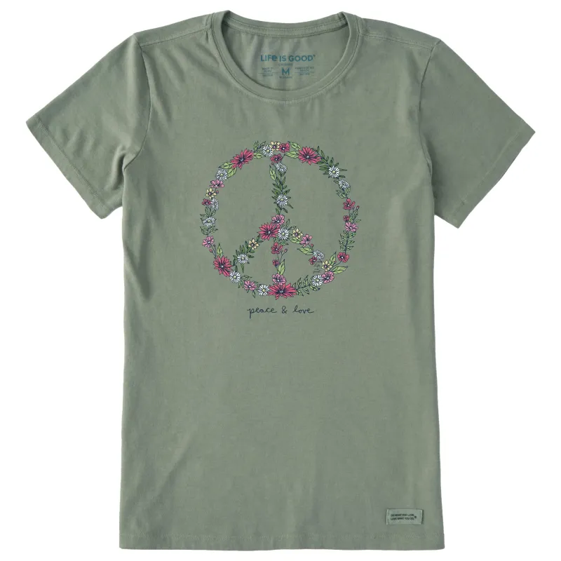 Women's Wildflower Love Peace Sign Short Sleeve Tee sold by Life is Good