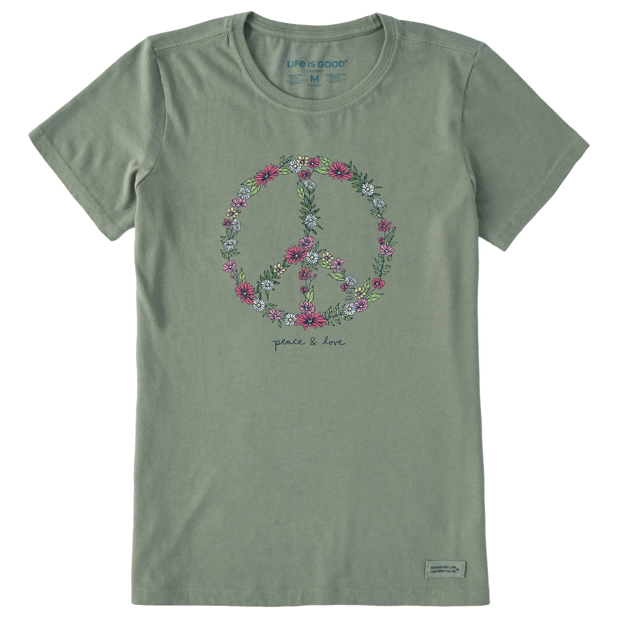 Women's Wildflower Love Peace Sign Short Sleeve Tee sold by Life is Good