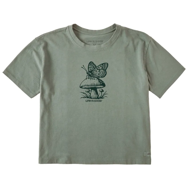 Women's Mushroom Butterfly Short Sleeve Crusher Boxy Tee sold by Life is Good