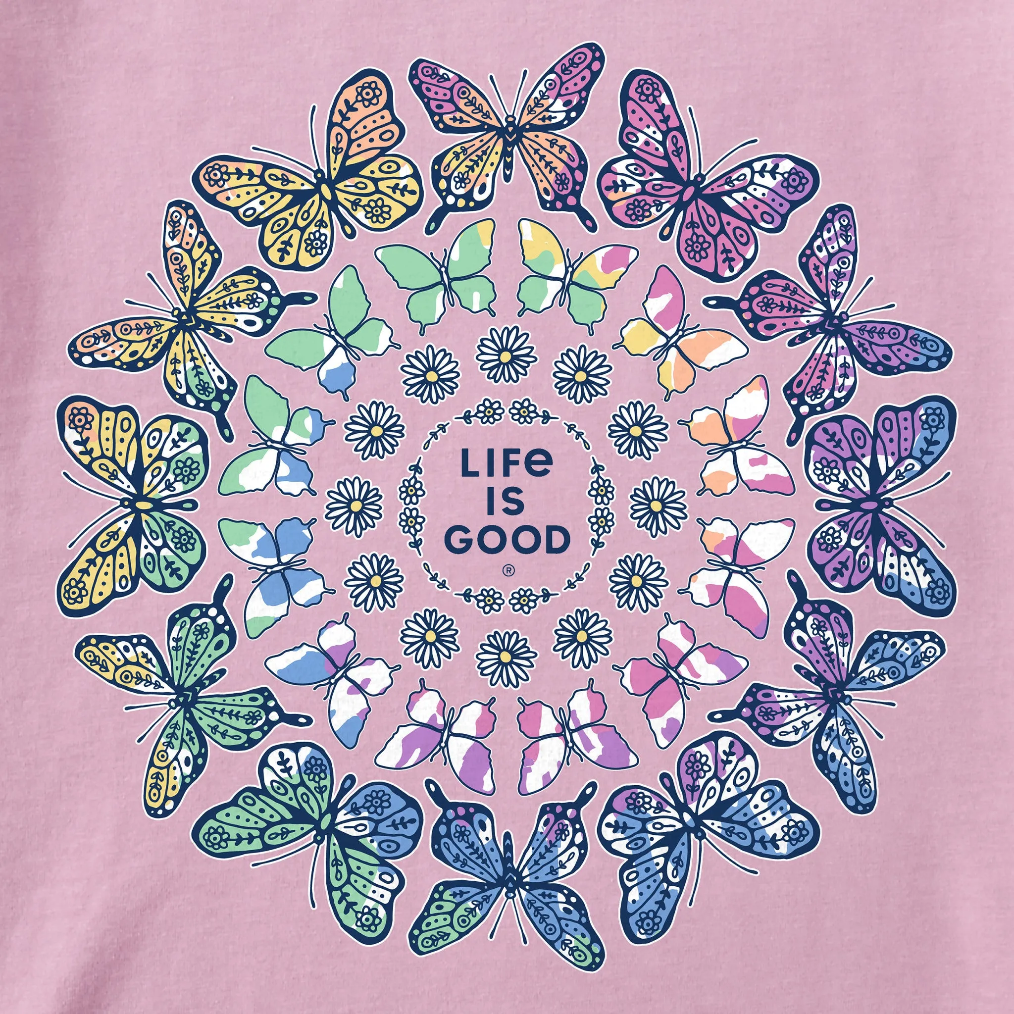 Women's Tie Dye Butterfly Daisy Mandala Short Sleeve Crusher Boxy Tee sold by Life is Good product image thumbnail 2