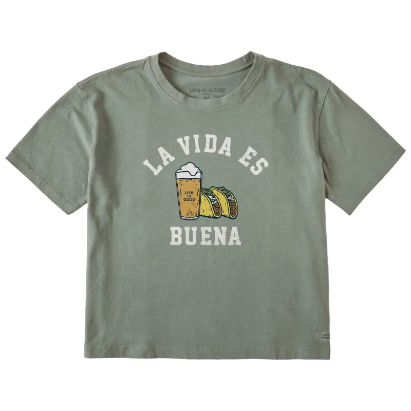 Women's La Vida Tacos and Beer Short Sleeve Crusher Boxy Tee sold by Life is Good