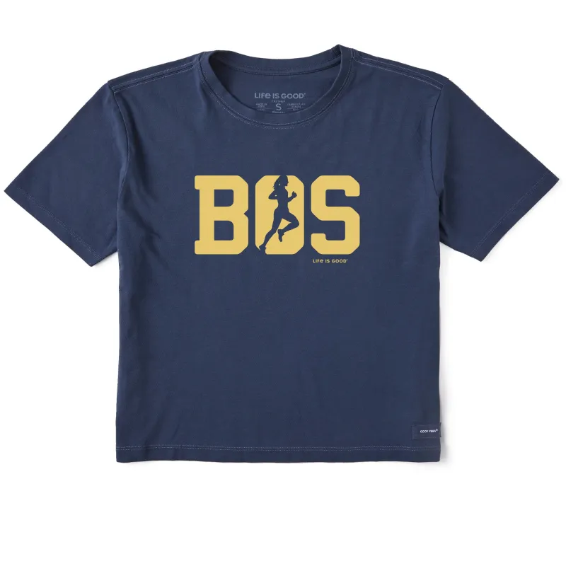 Women's Run Boston Woman Silhouette Short Sleeve Crusher Boxy Tee sold by Life is Good