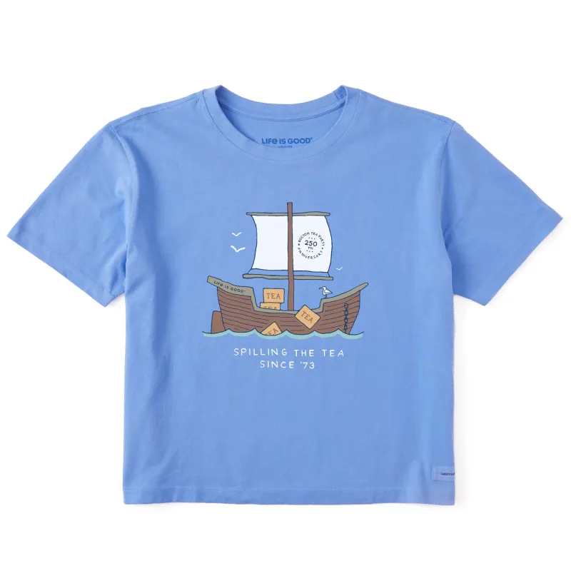 Women's Spilling the Tea Since '73 Short Sleeve Crusher Boxy Tee sold by Life is Good