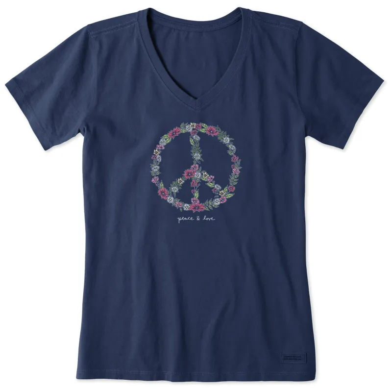 Women's Wildflower Love Peace Sign Short Sleeve Crusher Vee sold by Life is Good