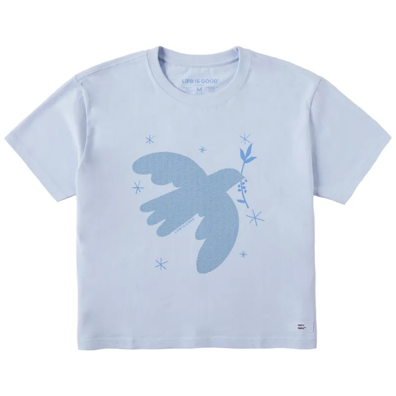 Women's Peace Dove in Flight Short Sleeve Crusher Boxy Tee sold by Life is Good