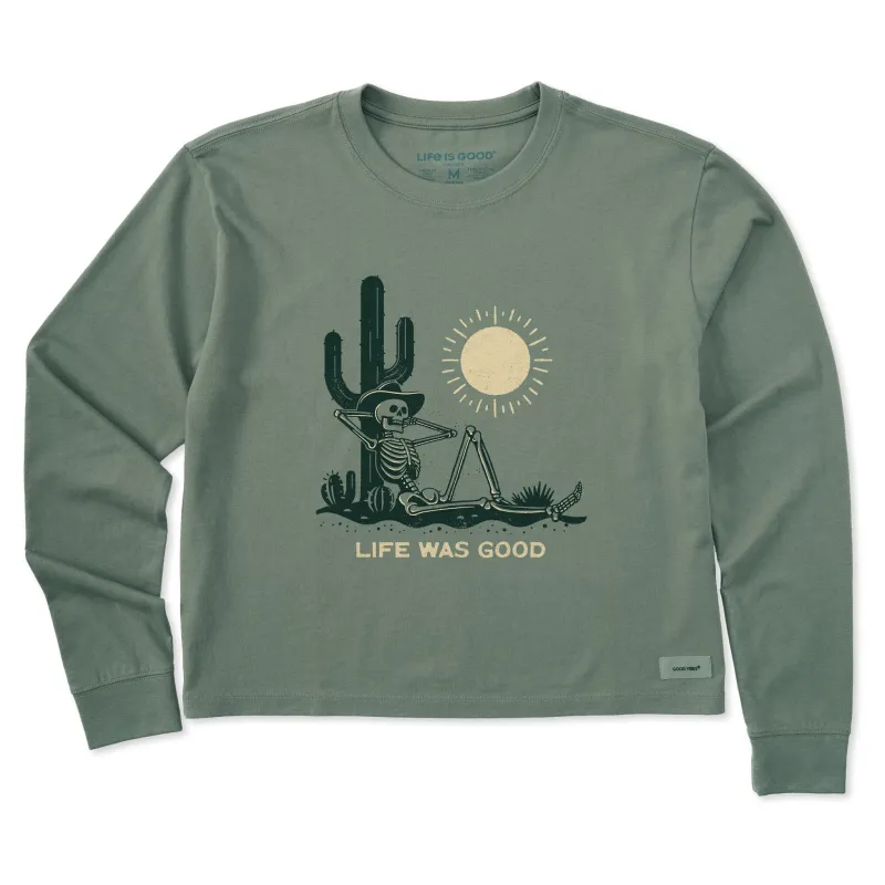 Women's Life was Good Cowboy Skull Long Sleeve Crusher Boxy Tee sold by Life is Good