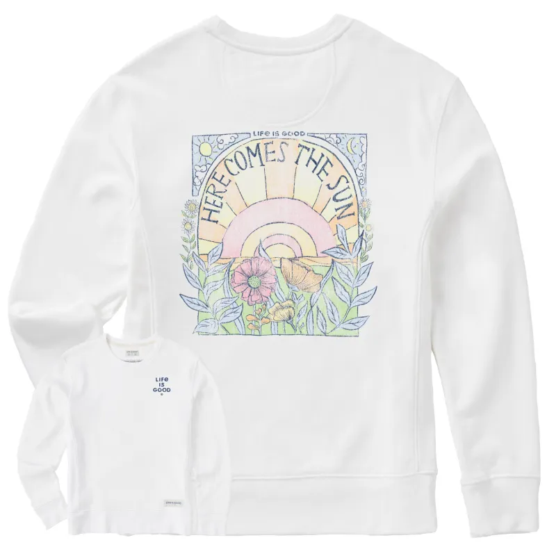 Women's Here Comes The Sun Hippie Simply True Crew sold by Life is Good