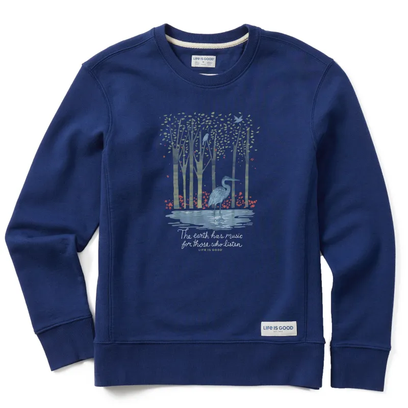 Women's Earth Has Music Heron Simply True Fleece Crew sold by Life is Good