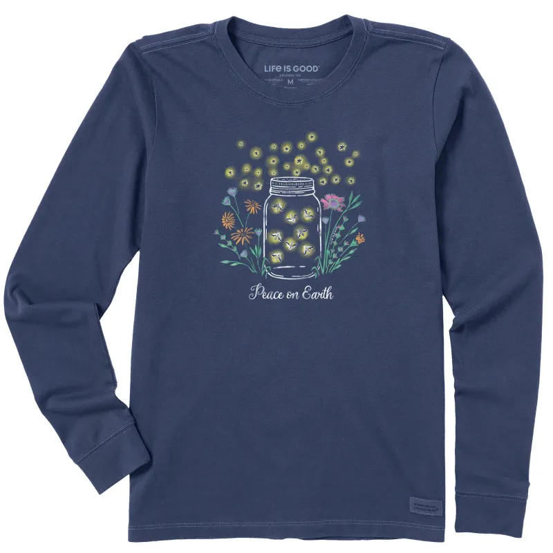 Women's Firefly Flowers Jar Peace on Earth Long Sleeve Crusher Tee made by Life is Good