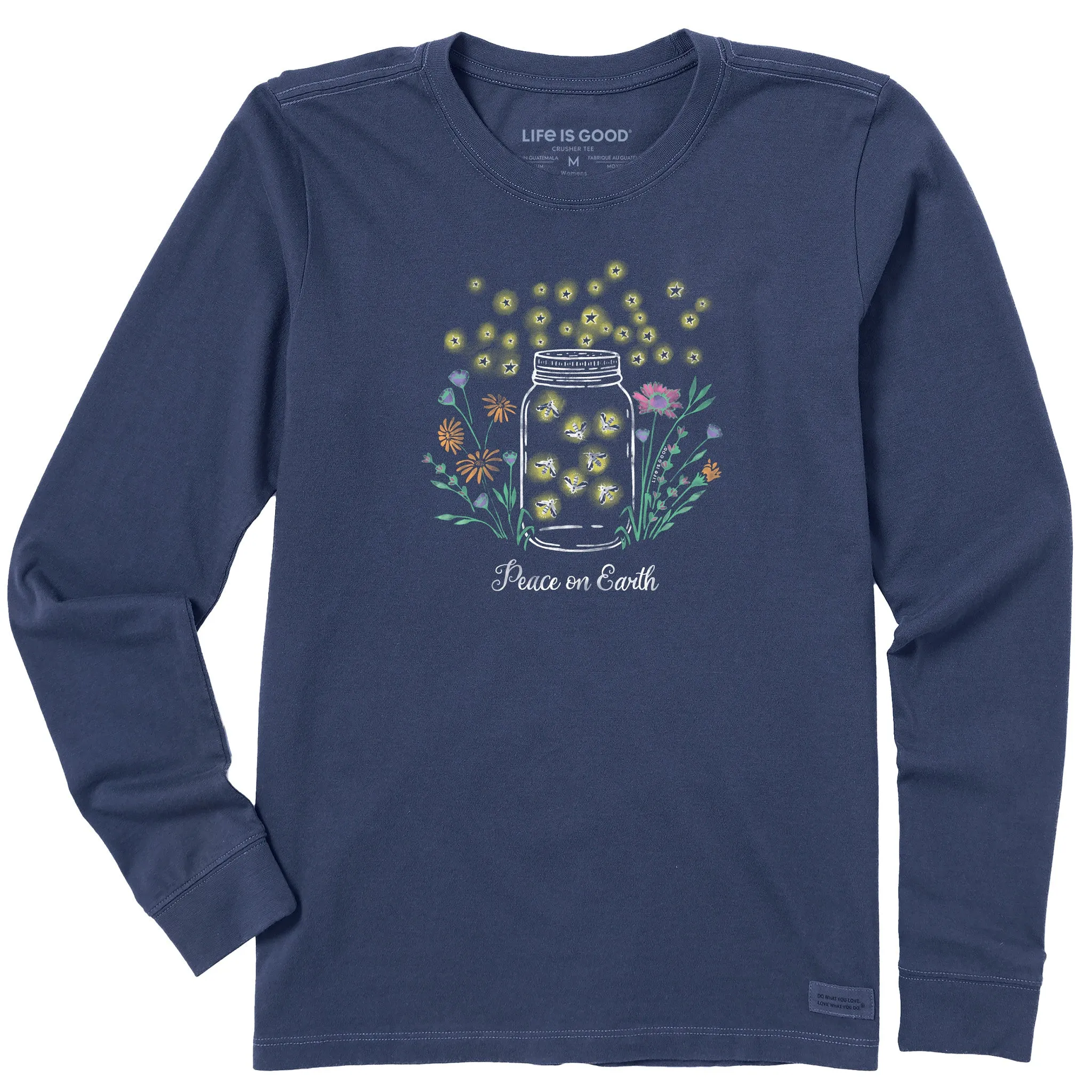Women's Firefly Flowers Jar Peace on Earth Long Sleeve Crusher Tee sold by Life is Good