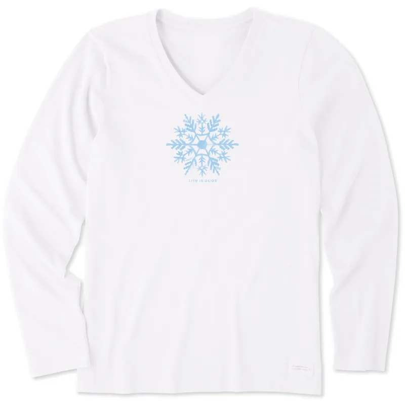 Women's Watercolor Snowflake Long Sleeve Crusher Vee sold by Life is Good