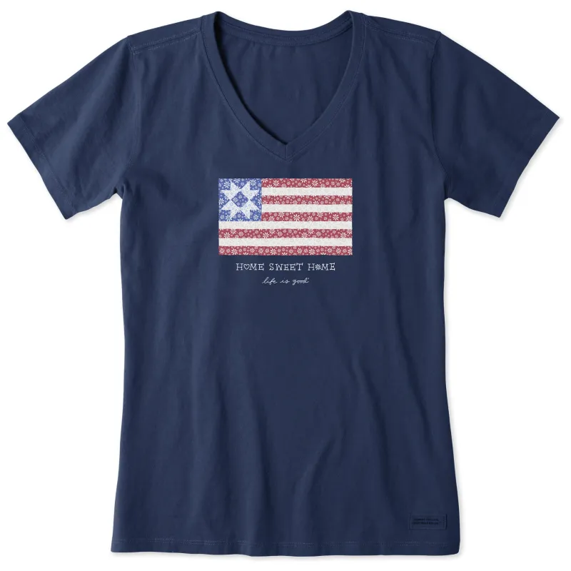 Women's Home Sweet Home Quilted Flag Short Sleeve Vee sold by Life is Good