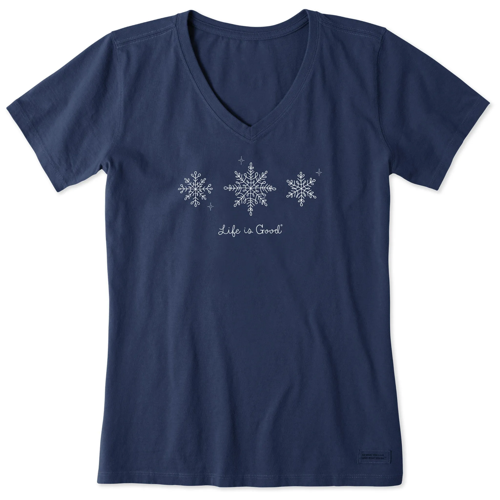 Women's Three Doodle Snowflakes Short Sleeve Crusher Vee sold by Life is Good