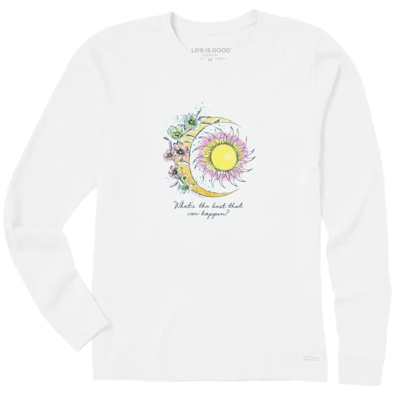 Women's Moon Flower What's the Best That Can Happen? Long Sleeve Crusher Tee made by Life is Good