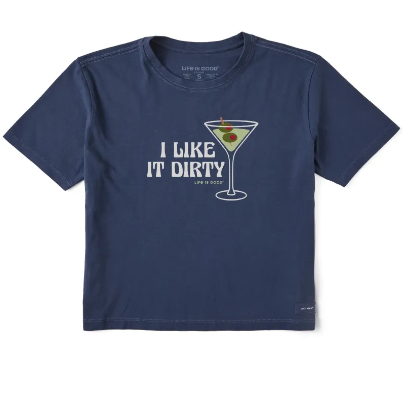 Women's I Like it Dirty Martini Short Sleeve Crusher Boxy Tee sold by Life is Good