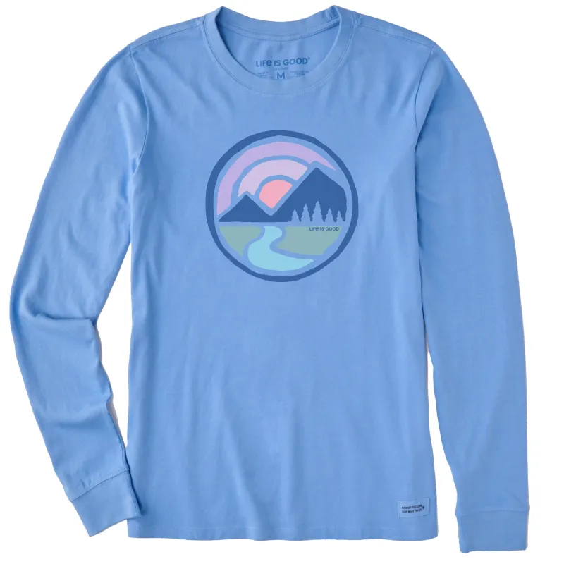 Women's Sunset Mountain Circle Long Sleeve Crusher Tee sold by Life is Good