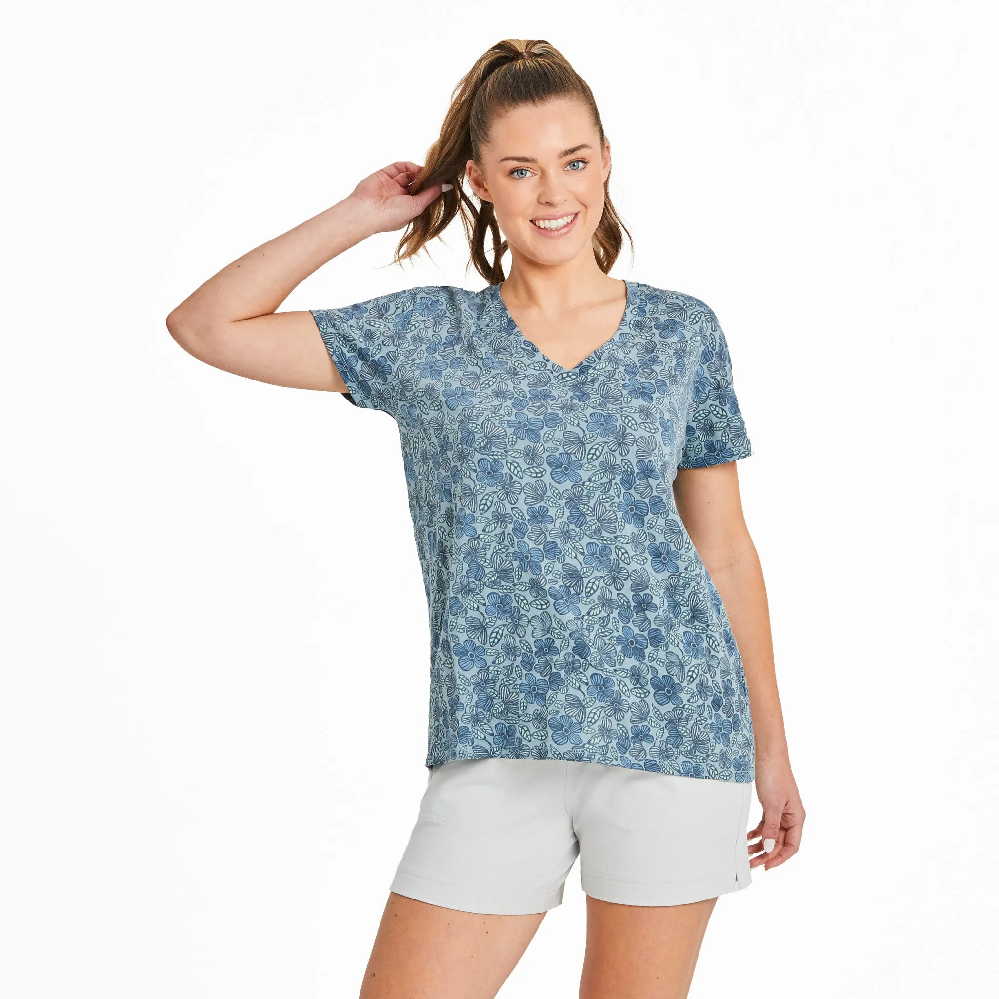 Women's Woodblock Floral Pattern Crusher-LITE Easy Vee sold by Life is Good product image thumbnail 5