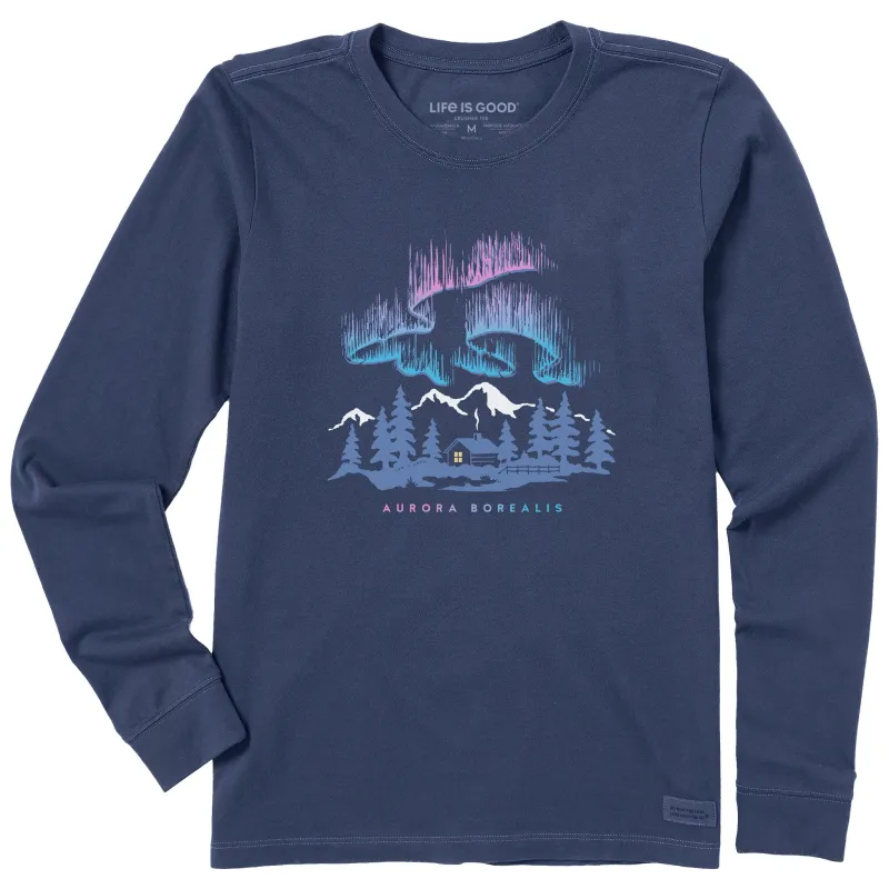 Women's Aurora Borealis Cabin Long Sleeve Crusher Tee sold by Life is Good