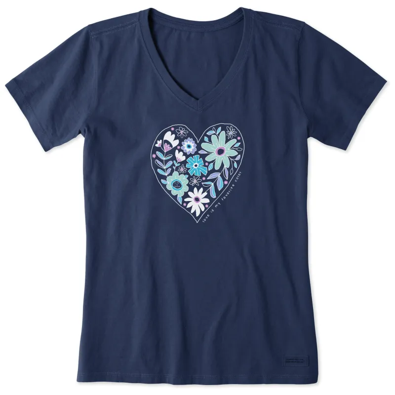 Women's Love Flower Heart Short Sleeve Vee made by Life is Good