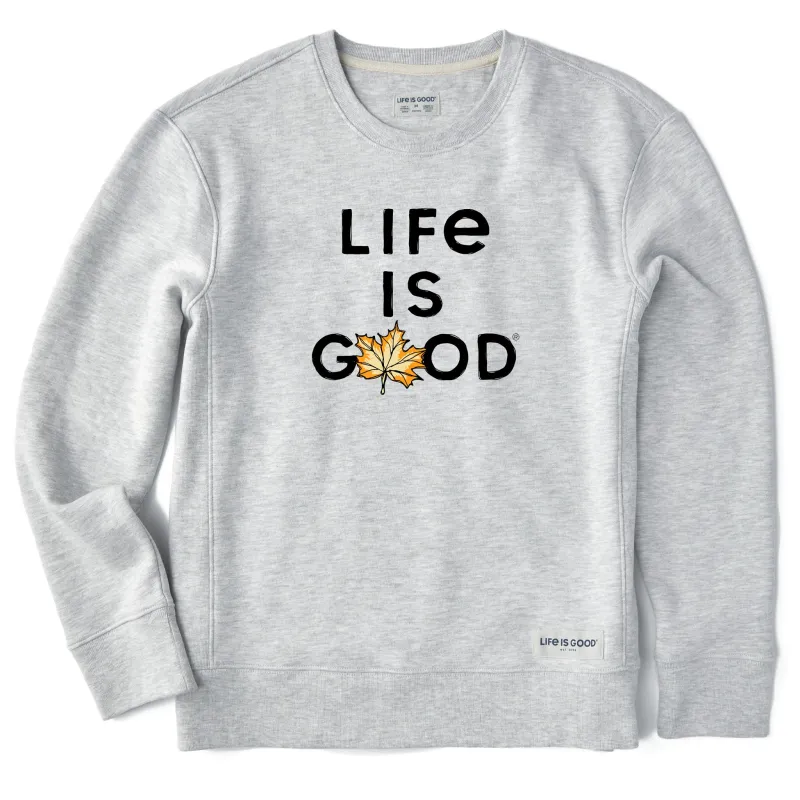 Women's Branded Stacked LIG w Leaf Simply True Fleece Crew sold by Life is Good