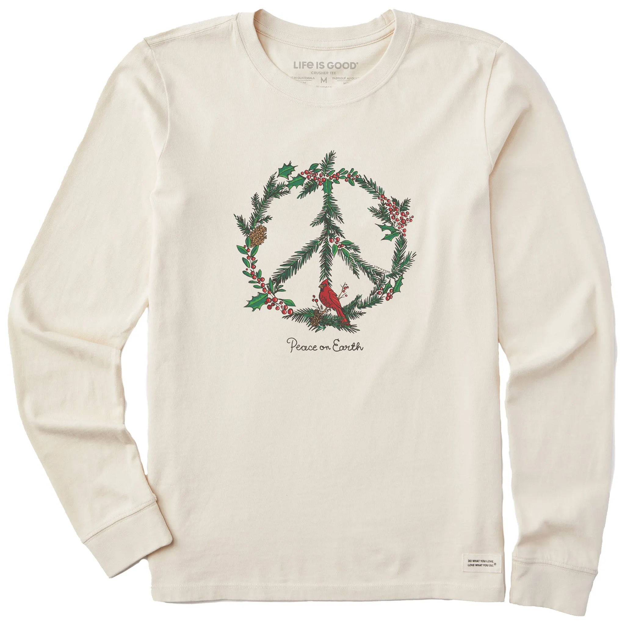Women's Winter Pines Peace on Earth Long Sleeve Crusher Tee sold by Life is Good